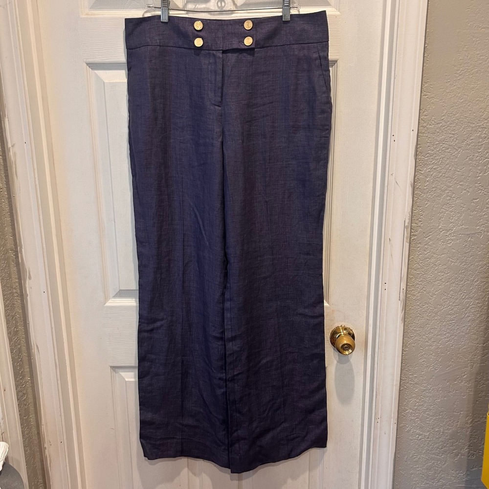 NWT OUTBACK RED Women's 14 100% Linen Sailor Wide Leg Trouser Pants Coastal Blue